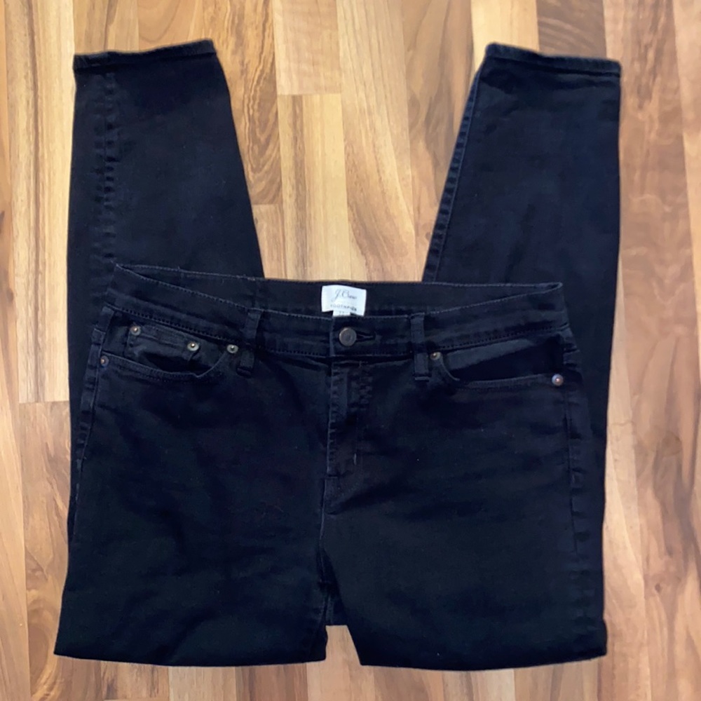 J Crew Cotton Blend Toothpick Ankle Mid-Rise Skinny Jeans in Black. Size 32